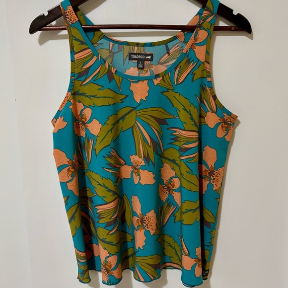 Toad&Co| ‘Sunkissed’ Tropical Floral Blue Orange Boxy Sleeveless Tank Top Sz S - Picture 3 of 5